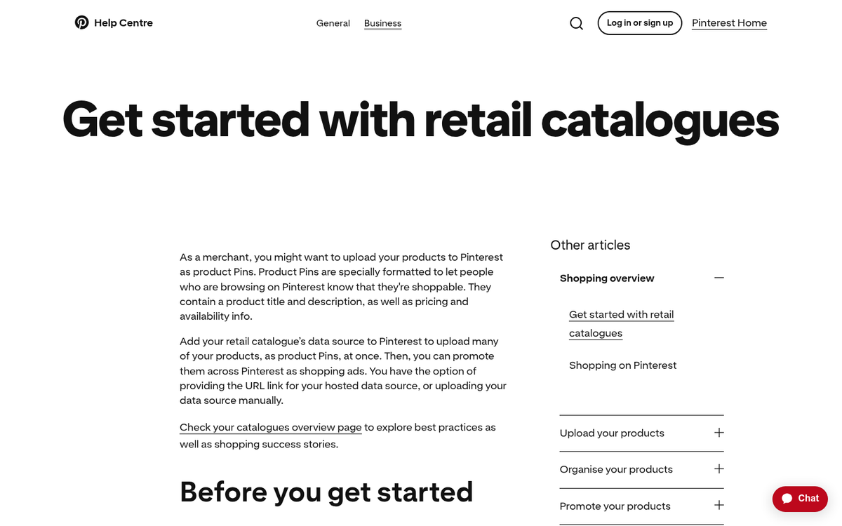 Pinterest product catalog setup interface screenshot