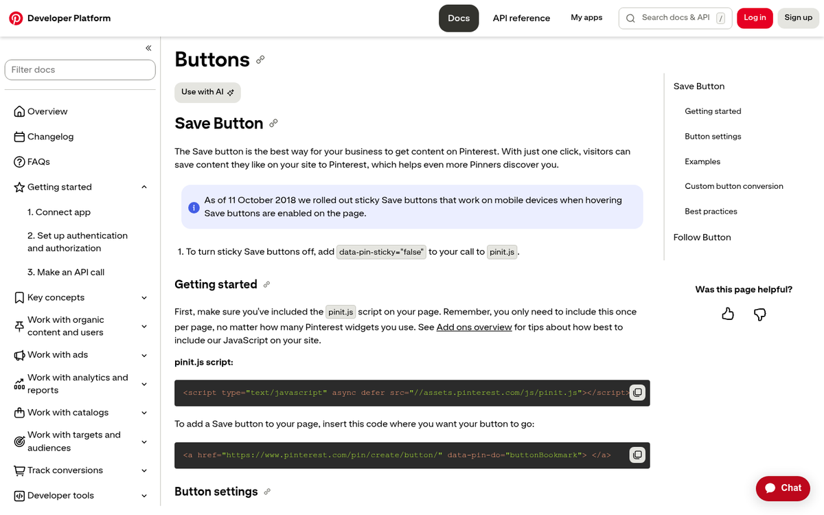 Pinterest Save button on a website