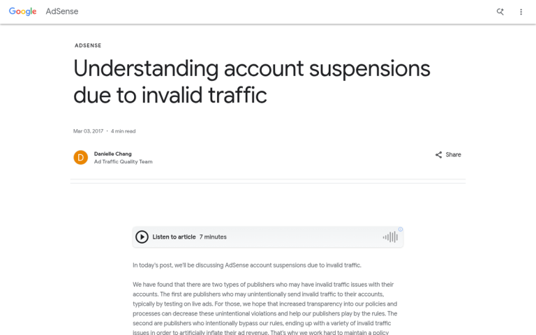 Google AdSense suspension policy overview screen