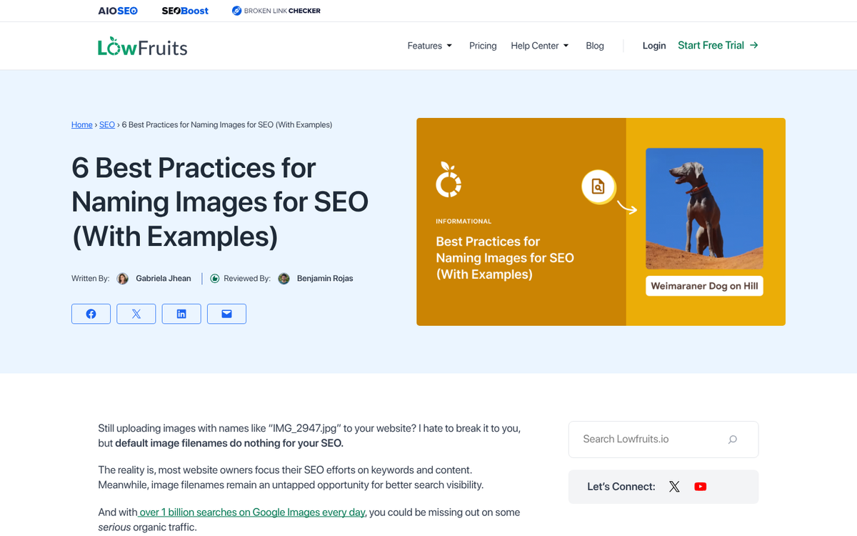 Screenshot of descriptive image filename examples