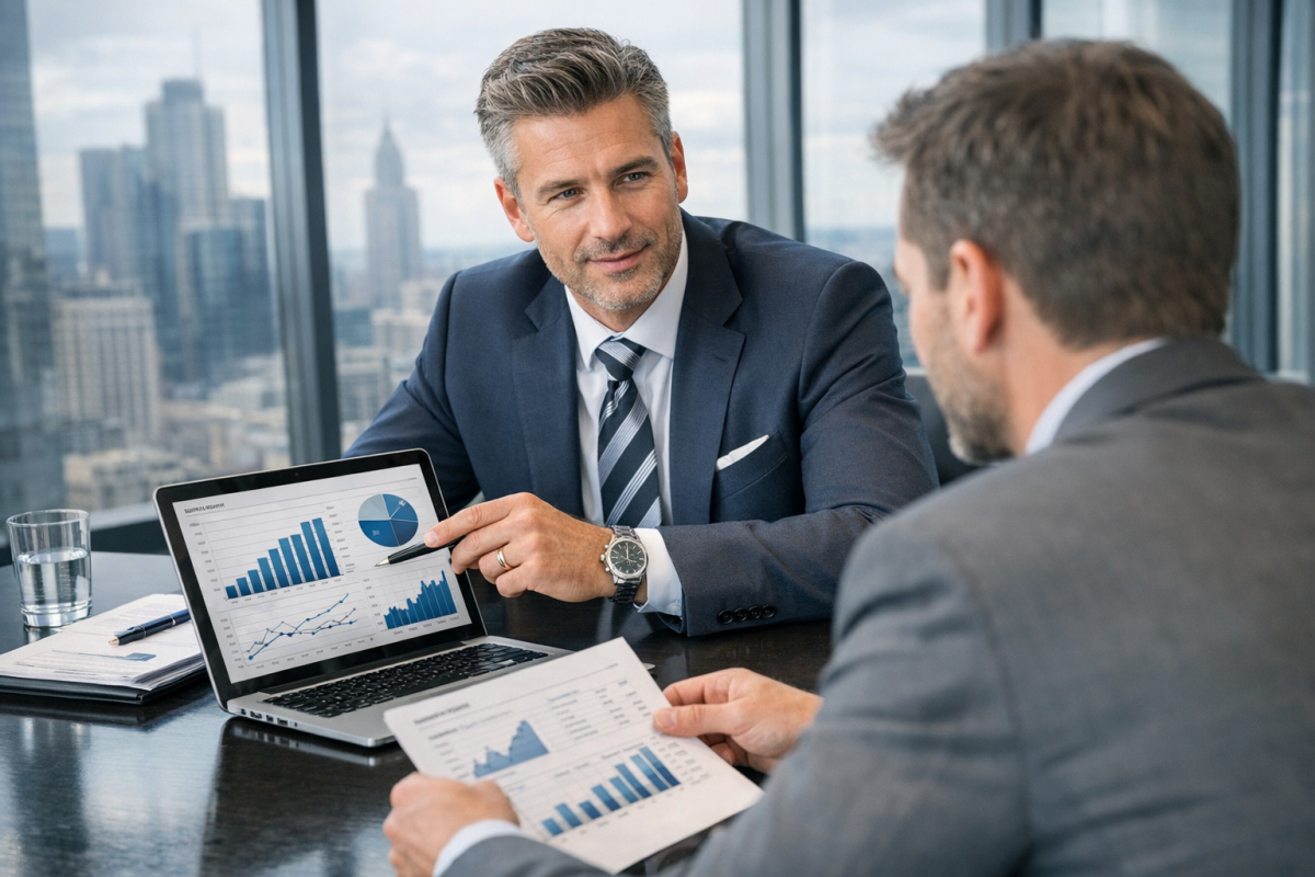 Website broker consulting client about site sale