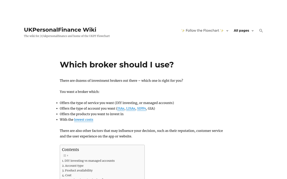 Broker selection checklist on website screen