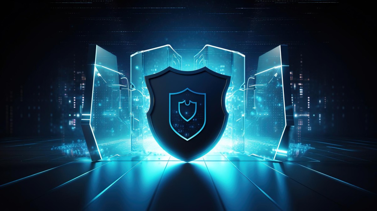 Shield icon protecting server from attacks