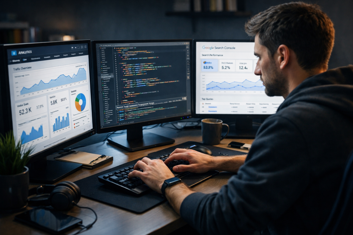 Person fixing website code on computer