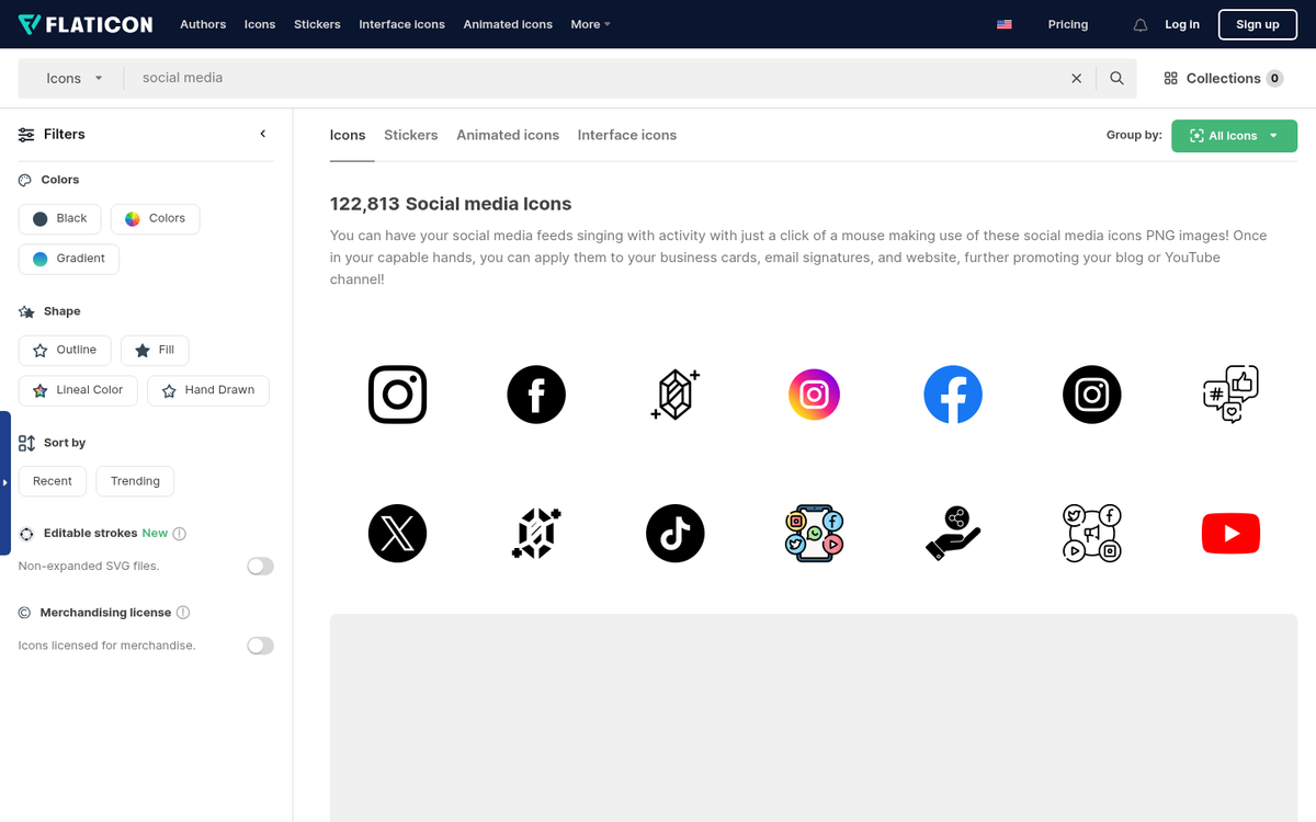 Social media channel icons on screen