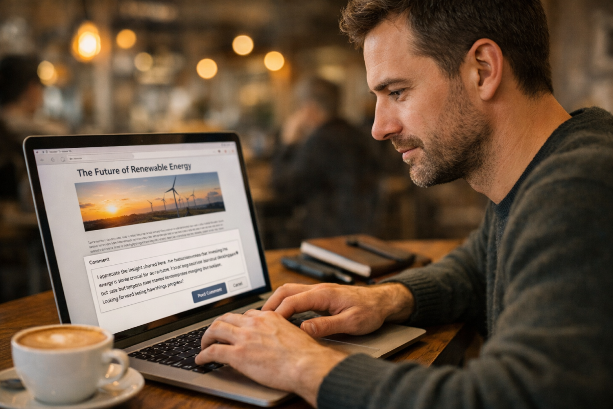 Person commenting on a blog post online