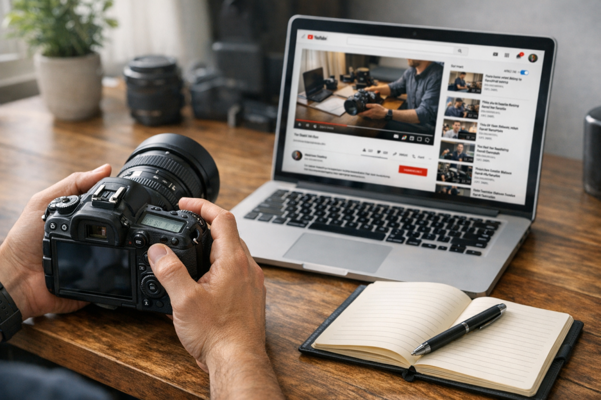 Person creating video content at desk