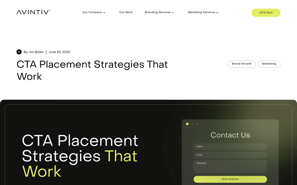 Website screenshot showing CTA button placement