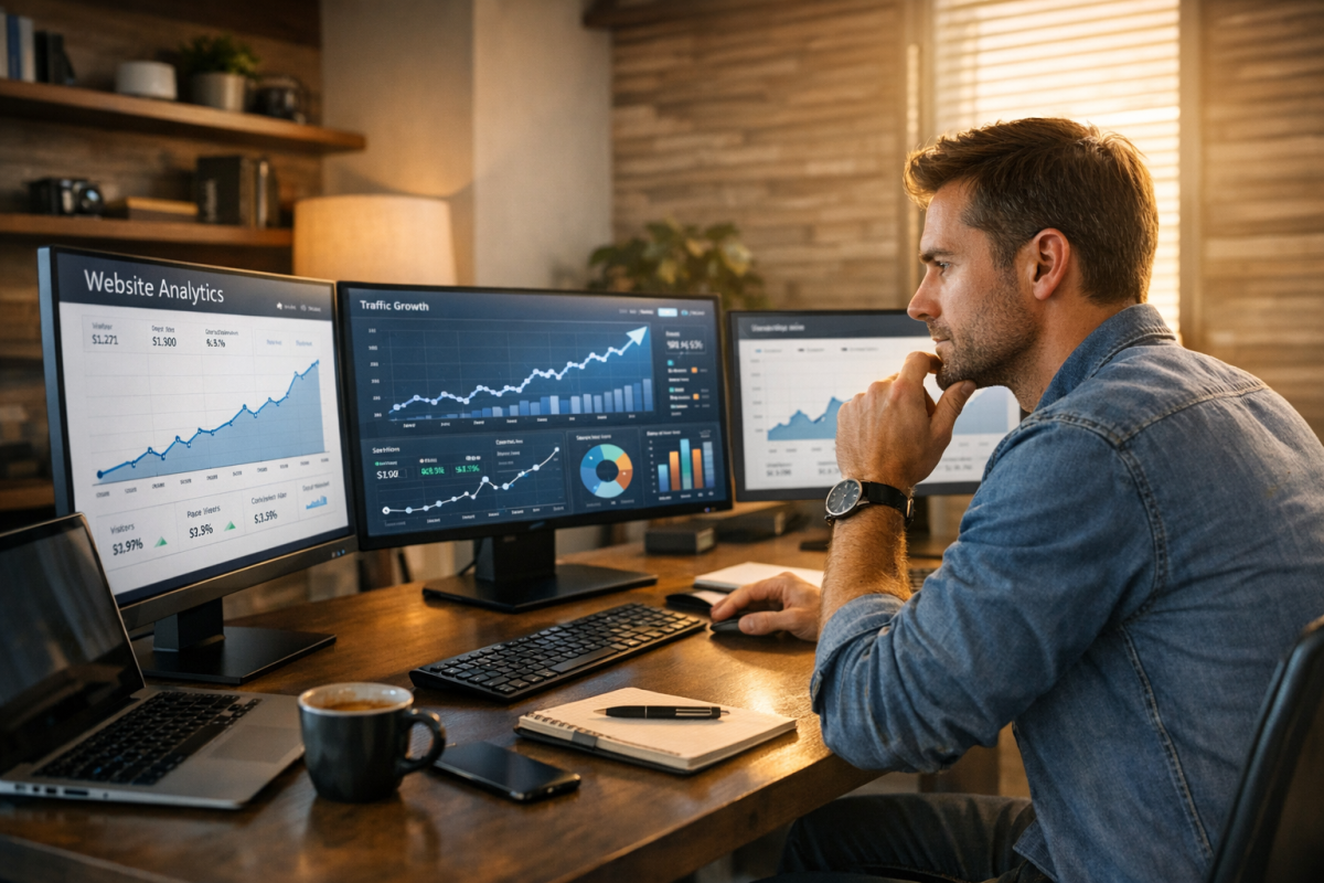 Person contemplating selling their website business