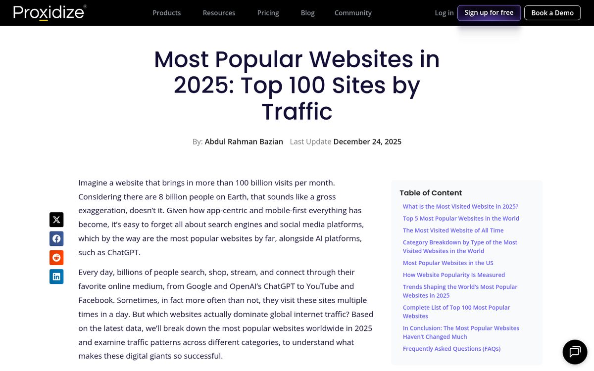 Website traffic comparison chart ranking popular sites