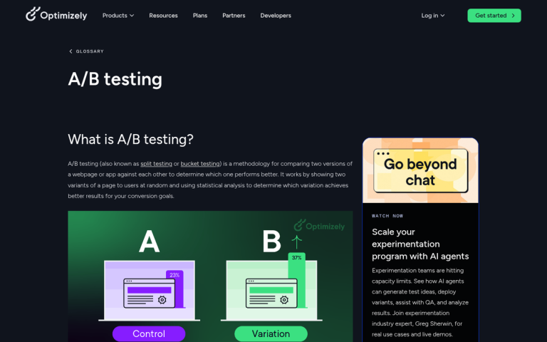 Split testing two landing page variations