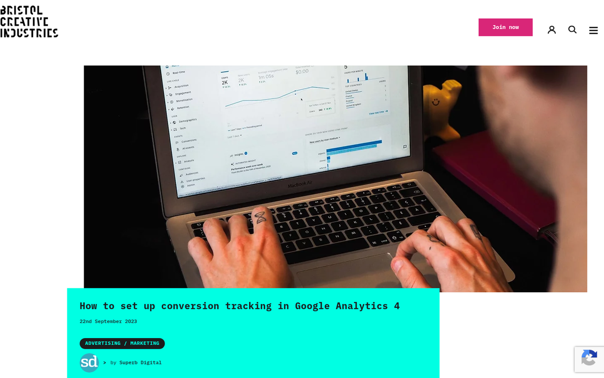 Analytics dashboard showing conversion tracking setup