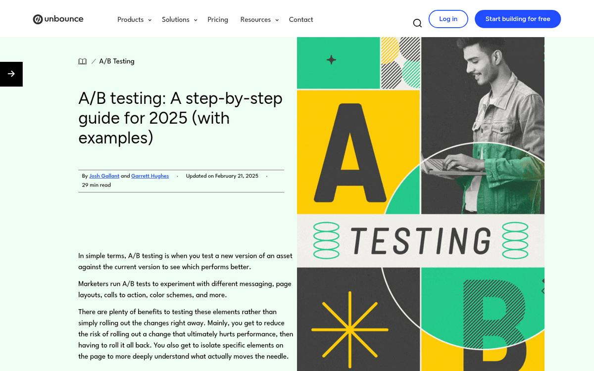 Side by side landing page comparison test