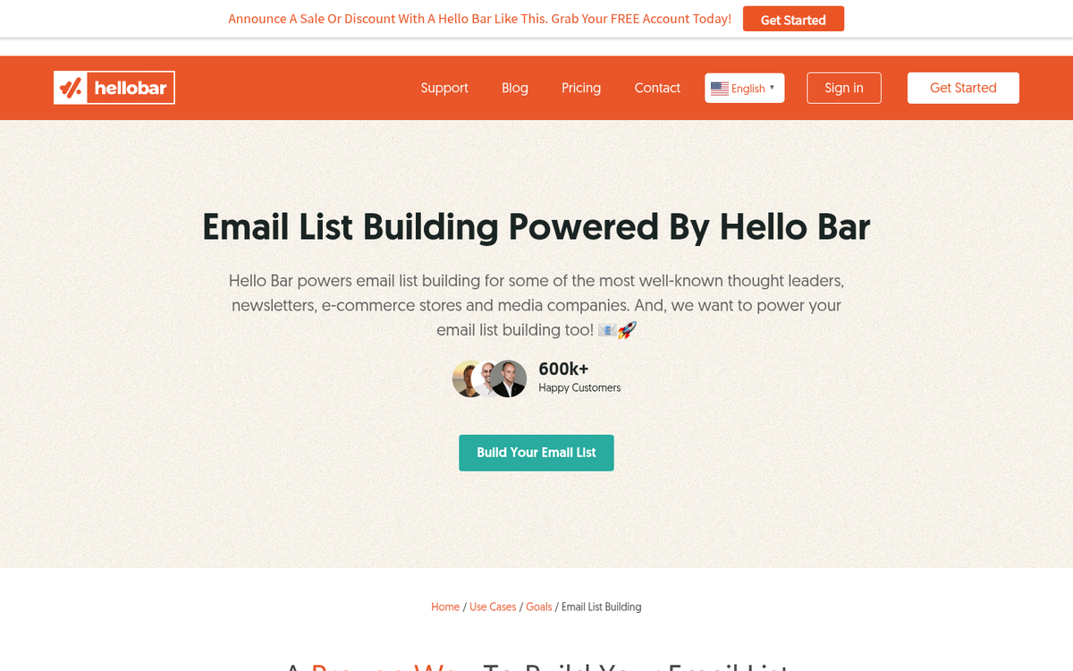 Email signup form with Hello Bar
