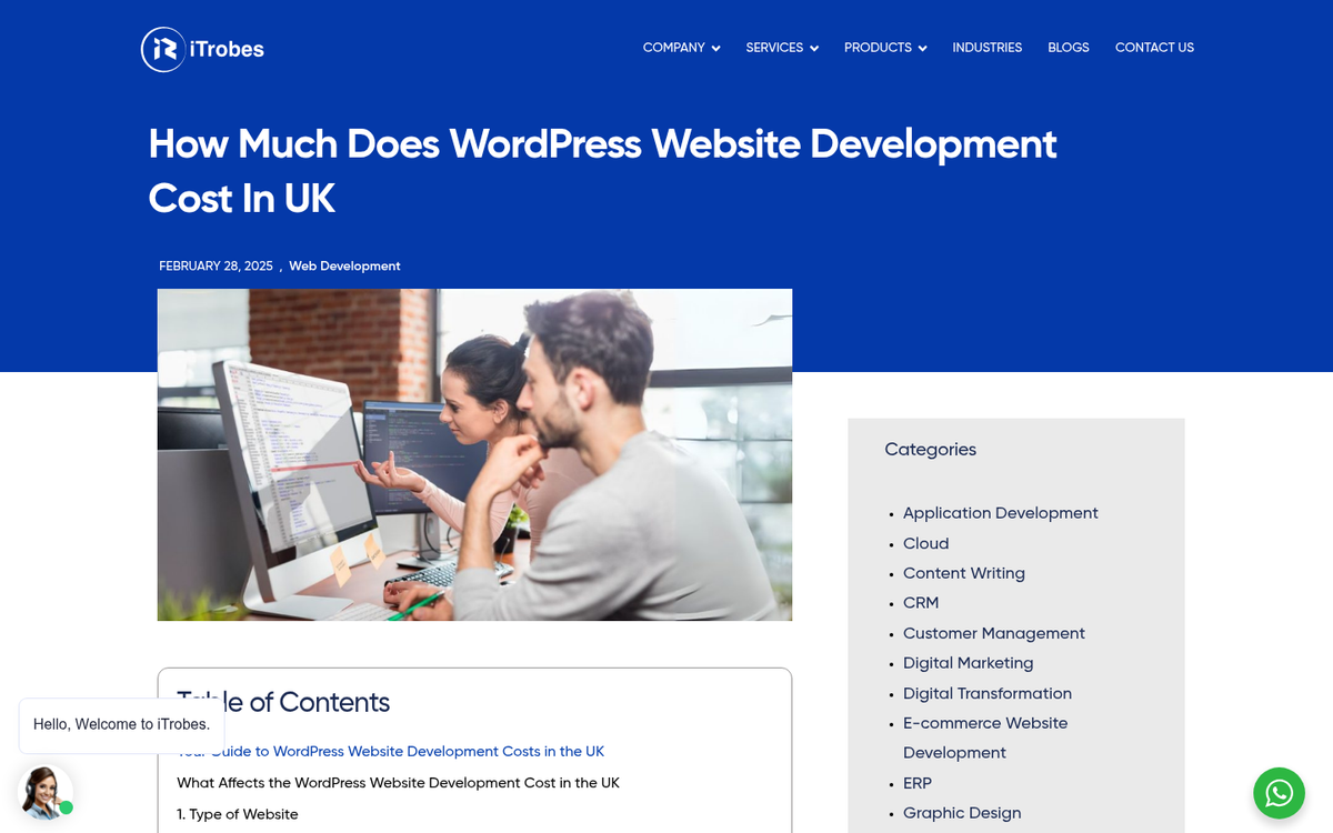 WordPress blog design cost breakdown chart