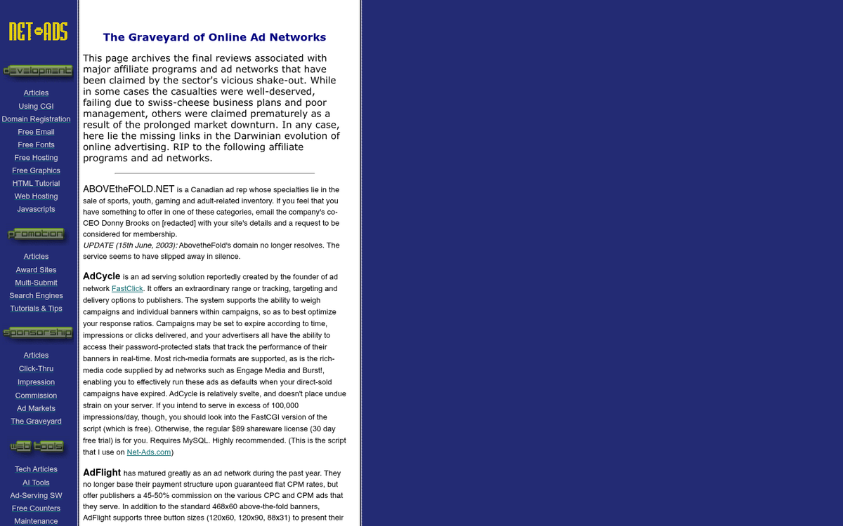 Defunct ad network website gone dark