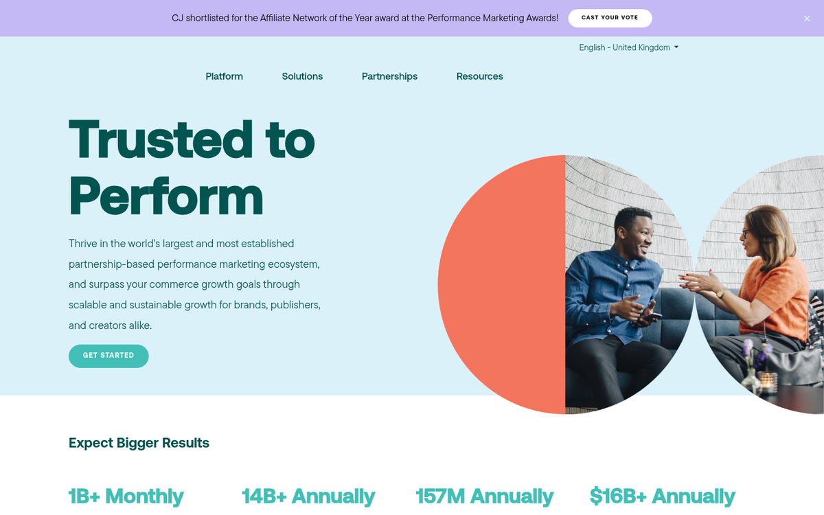 CJ Affiliate network homepage screenshot
