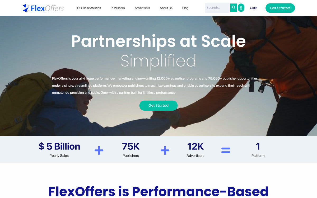 FlexOffers affiliate network homepage screenshot