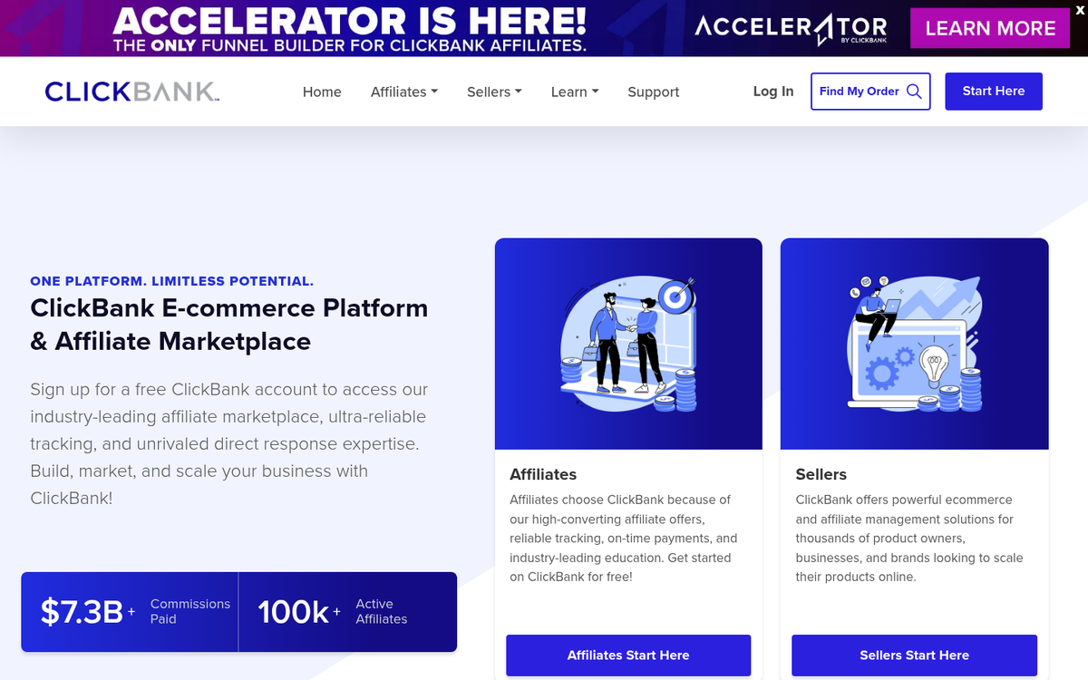 Clickbank affiliate network homepage screenshot