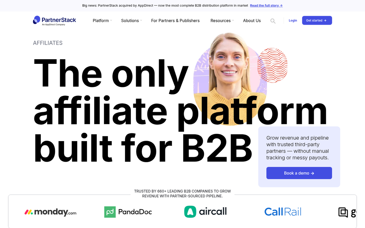 PartnerStack affiliate network homepage screenshot