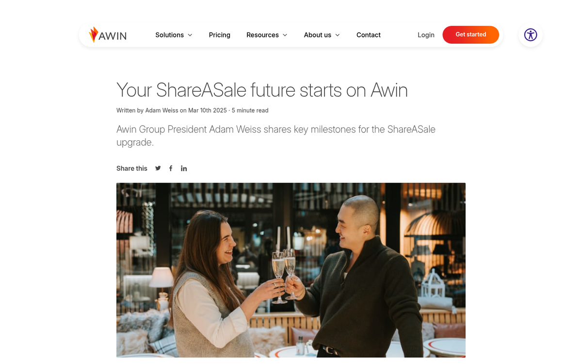 ShareASale affiliate network homepage screenshot