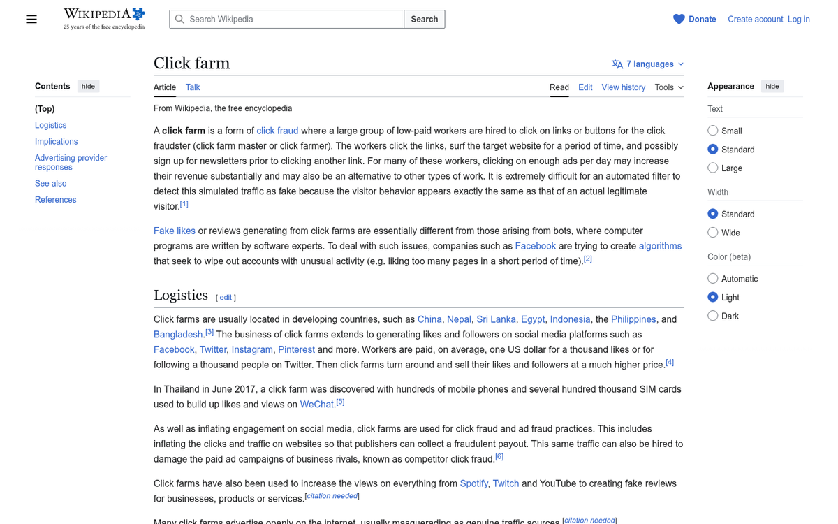 Rows of phones running automated click farms