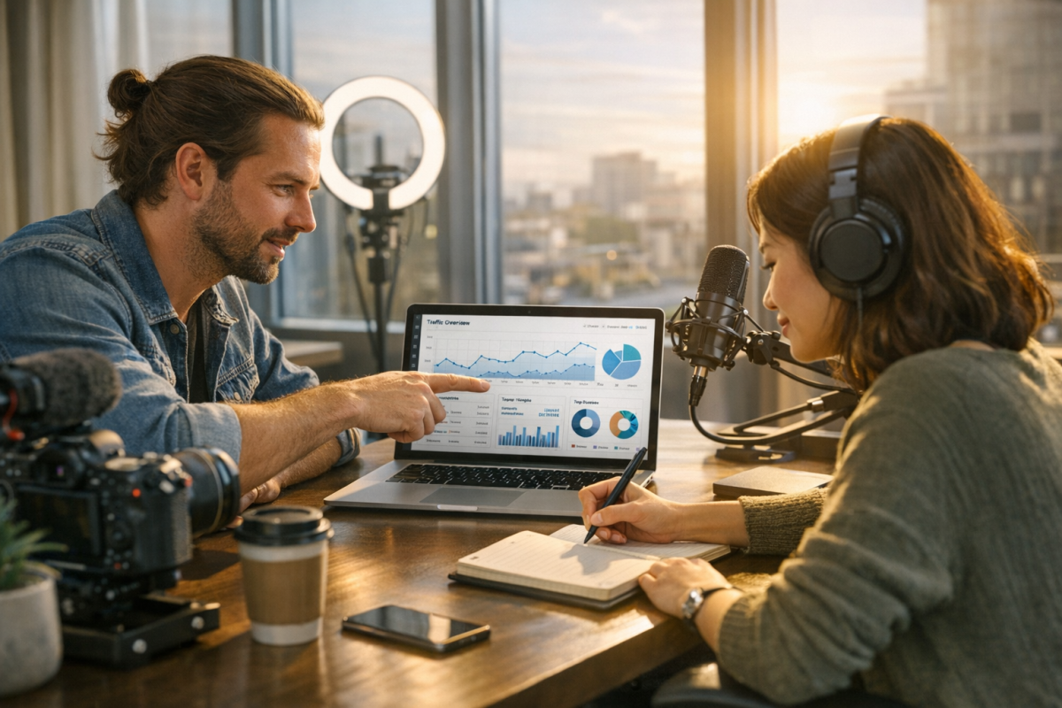 Content creator working at a desk
