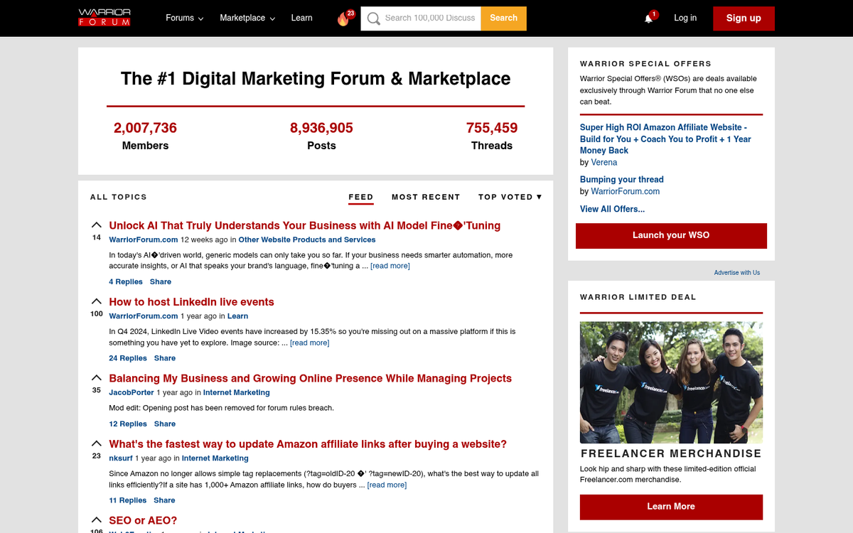 Forum page with designated advertising banner sections