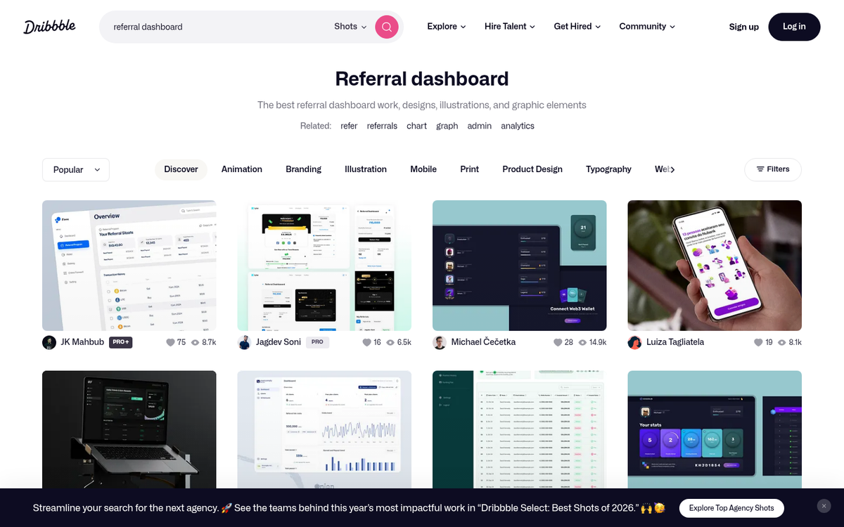 Forum referral program rewards dashboard interface