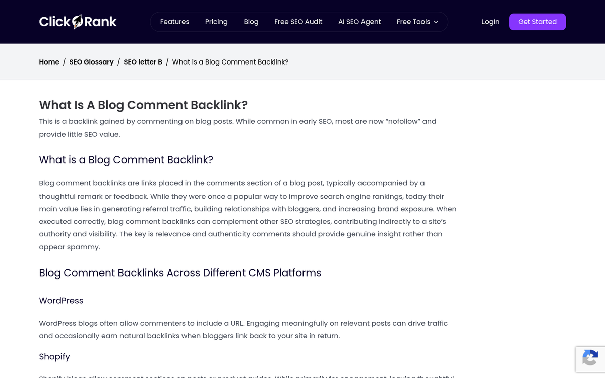 Blog comment section with website link field