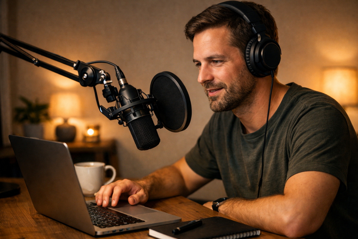 Microphone beside podcast directory website listings