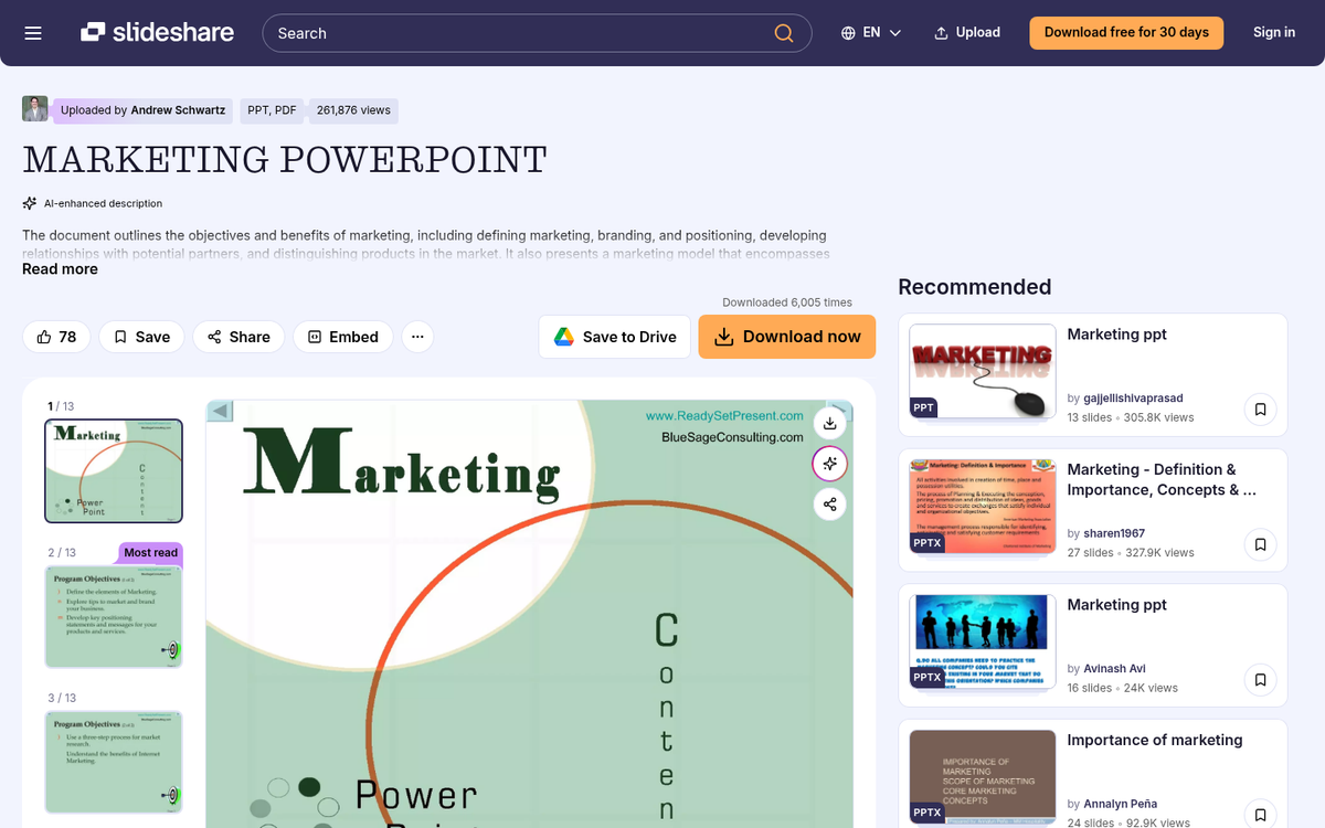 SlideShare presentation slides on a screen