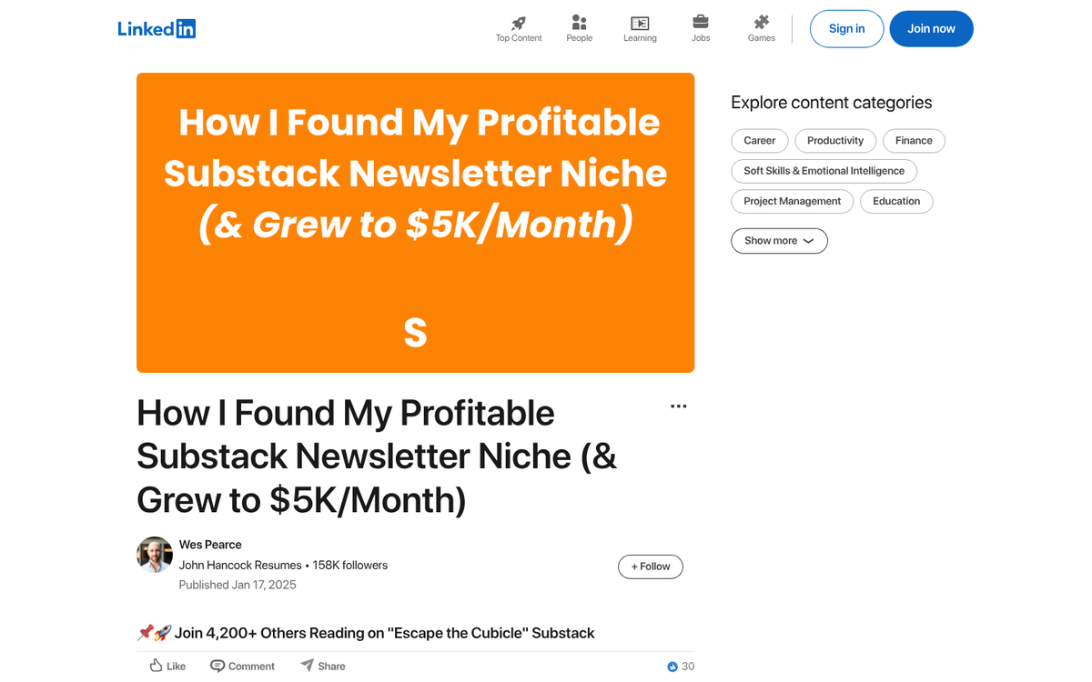 Niche newsletter email inbox on screen