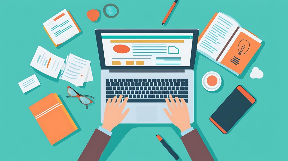 Person creating content on laptop computer