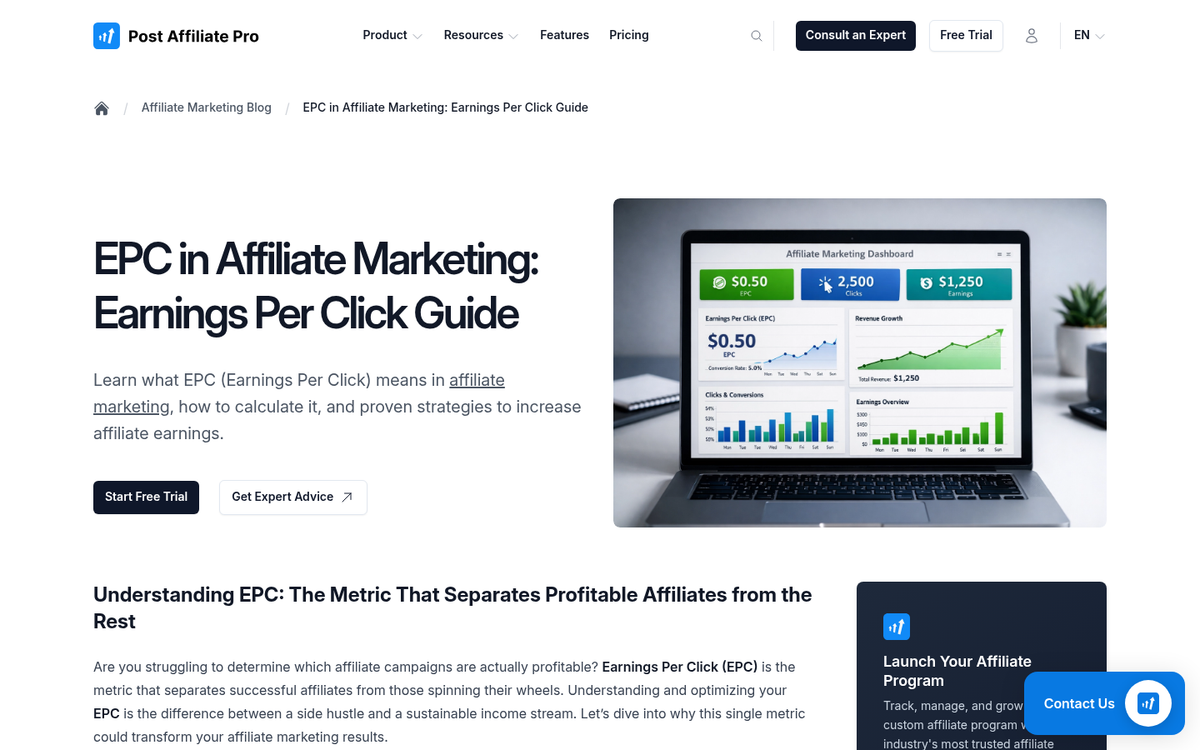 Dashboard showing affiliate tracking metrics data