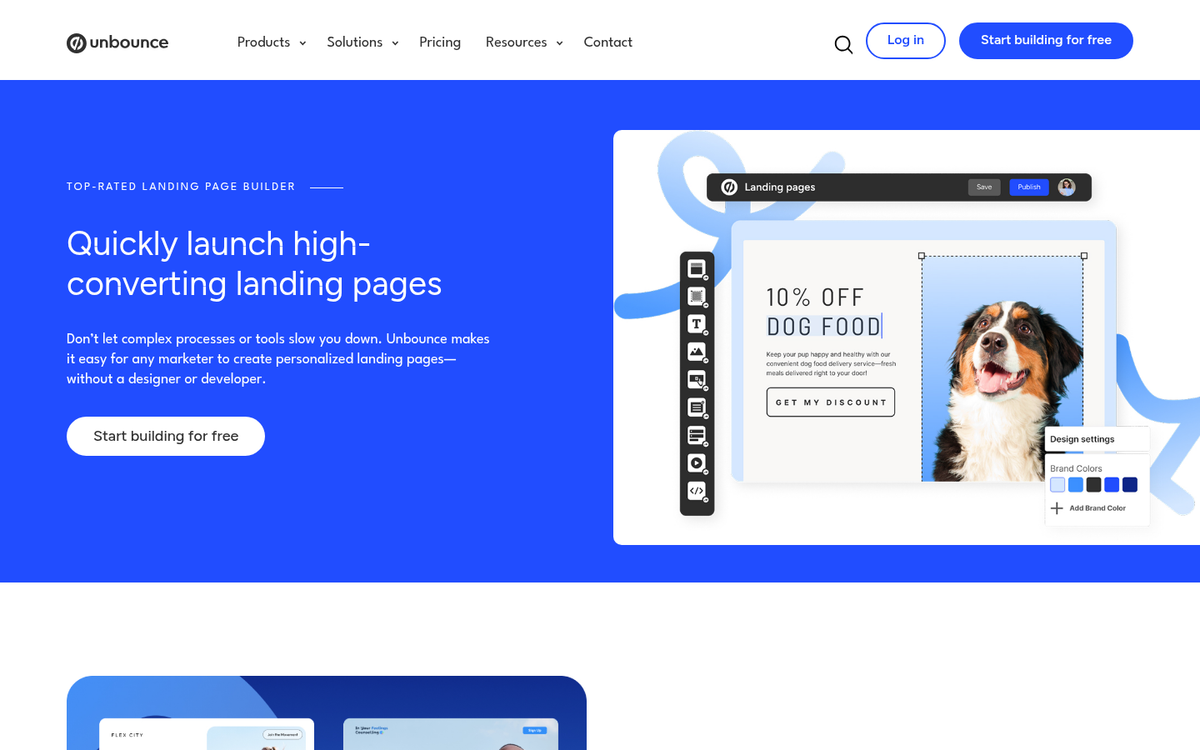 Unbounce landing page builder interface screenshot