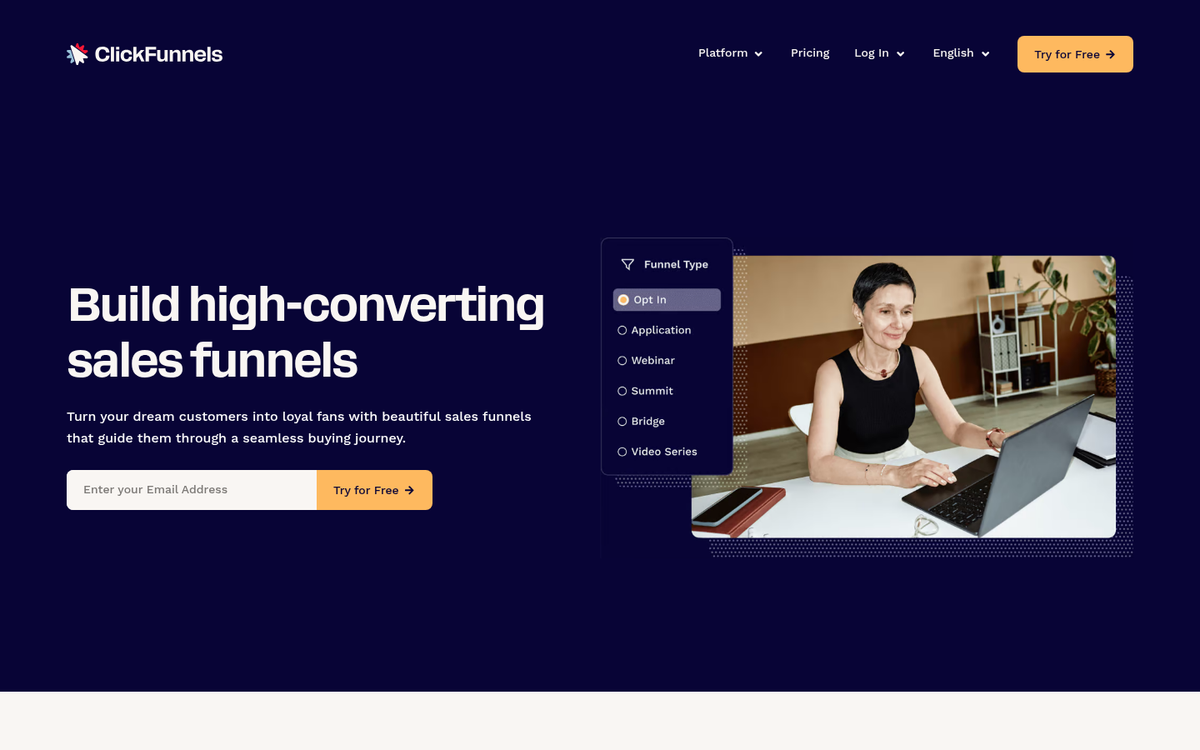 ClickFunnels landing page builder interface screenshot