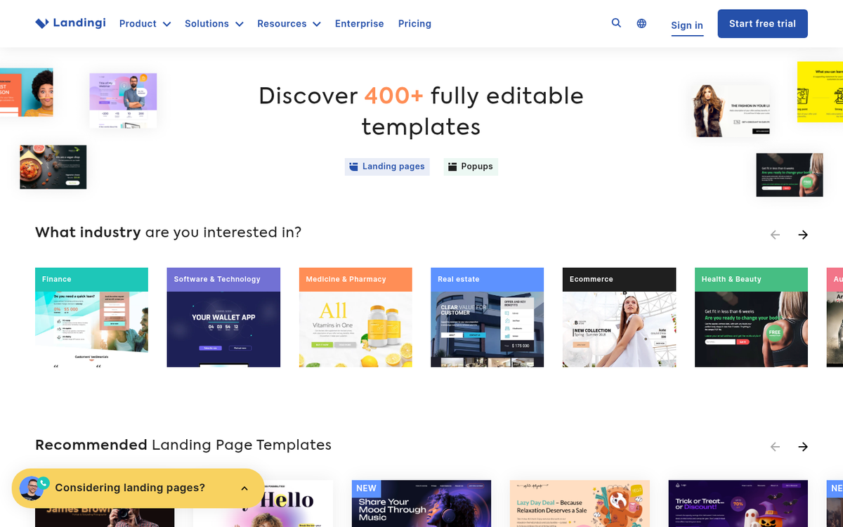 Landingi landing page builder interface screenshot