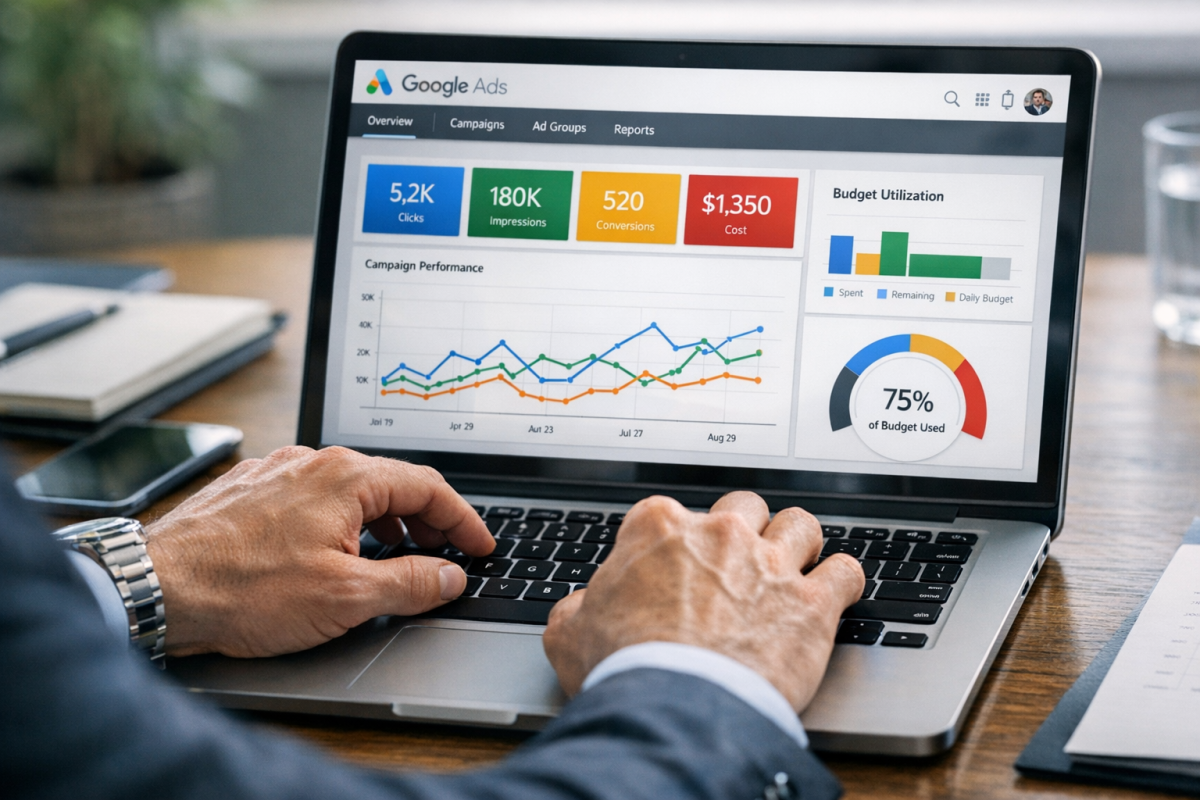 AdWords dashboard showing limited by budget status