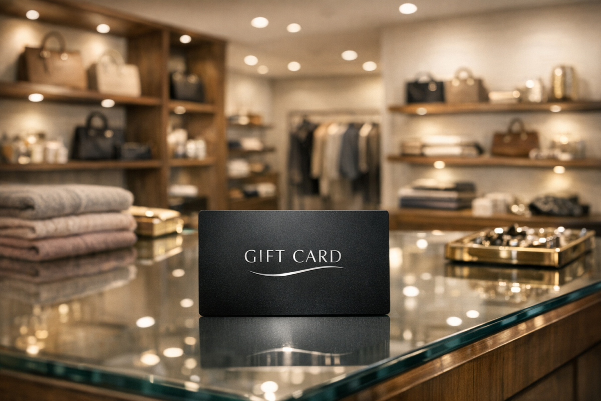 Store credit gift card on white background