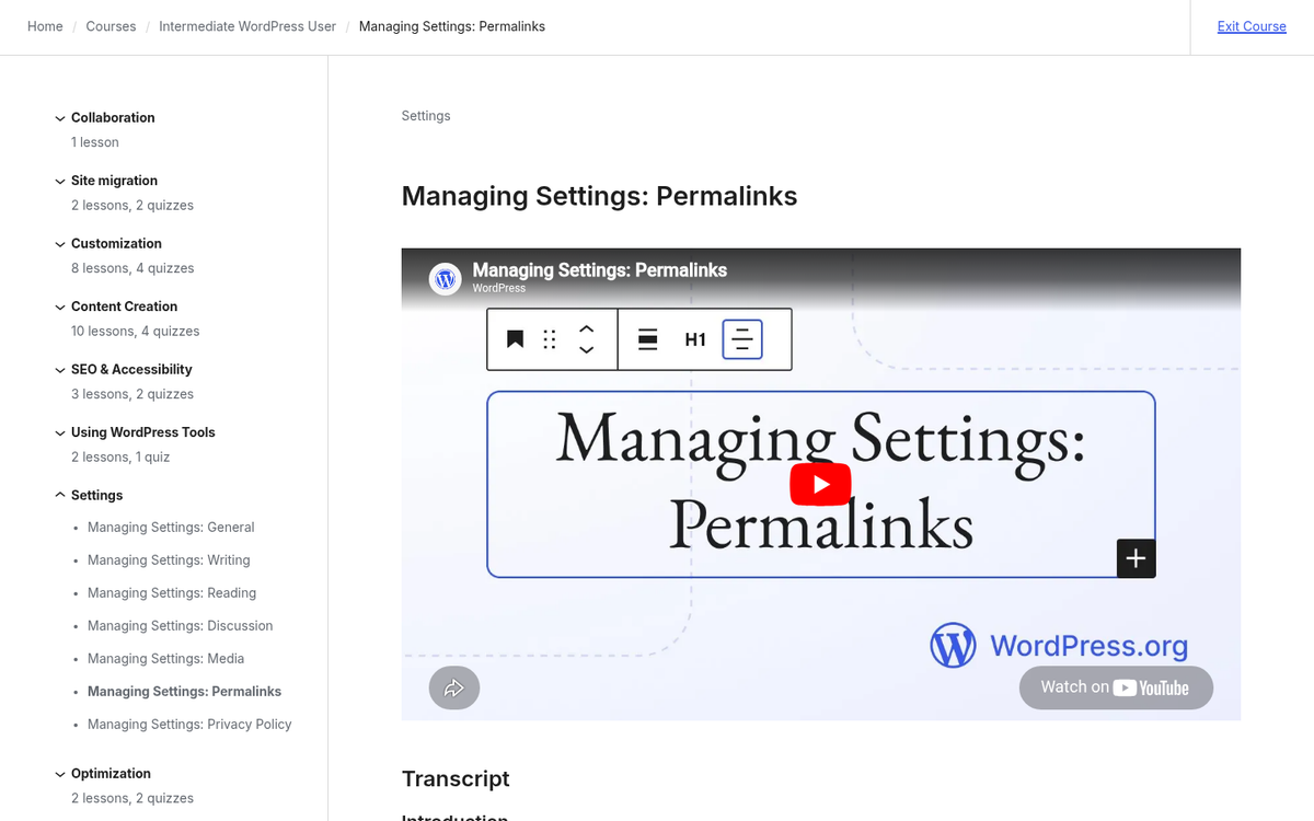 WordPress permalink settings configuration screen