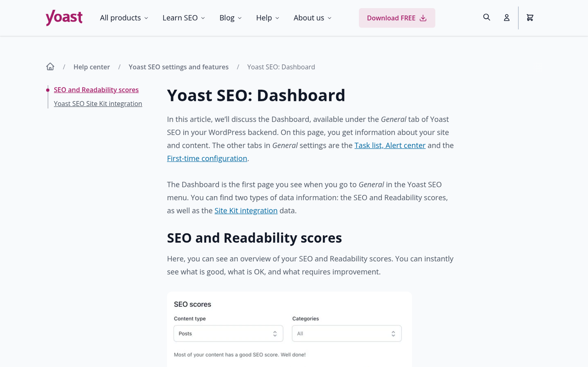 Yoast SEO plugin WordPress dashboard settings
