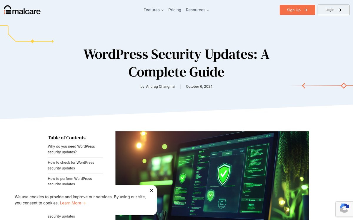 WordPress security update settings dashboard screen