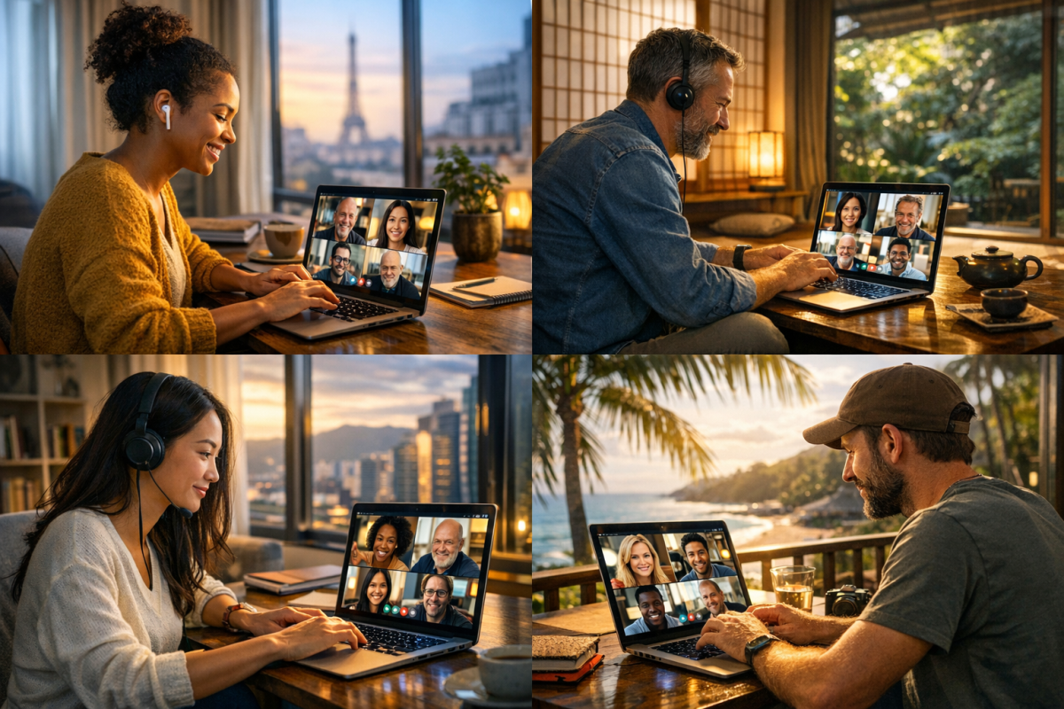 International contractor working remotely on laptop