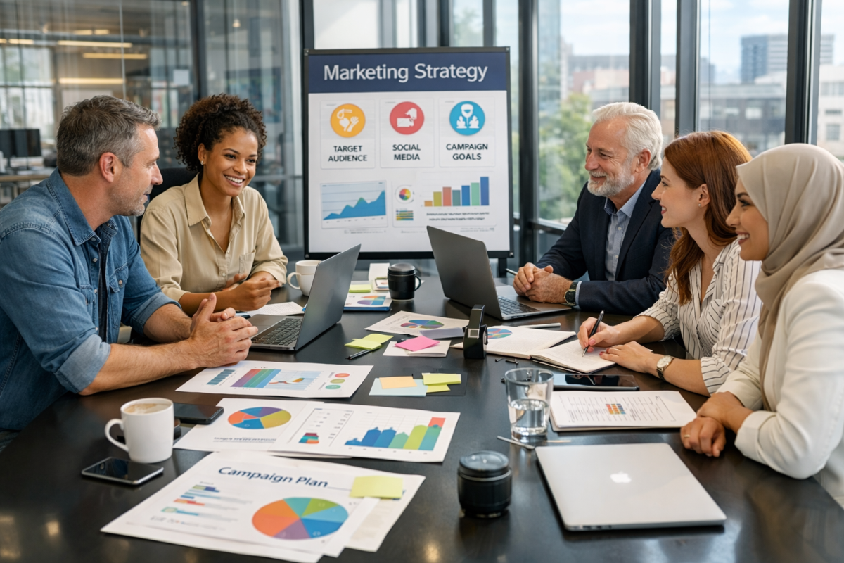 Growth agency team analyzing website traffic data