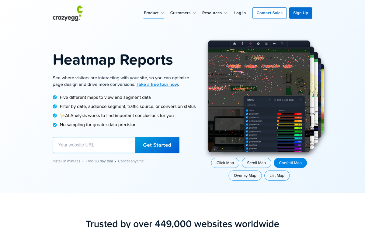 Crazy Egg website call to action example