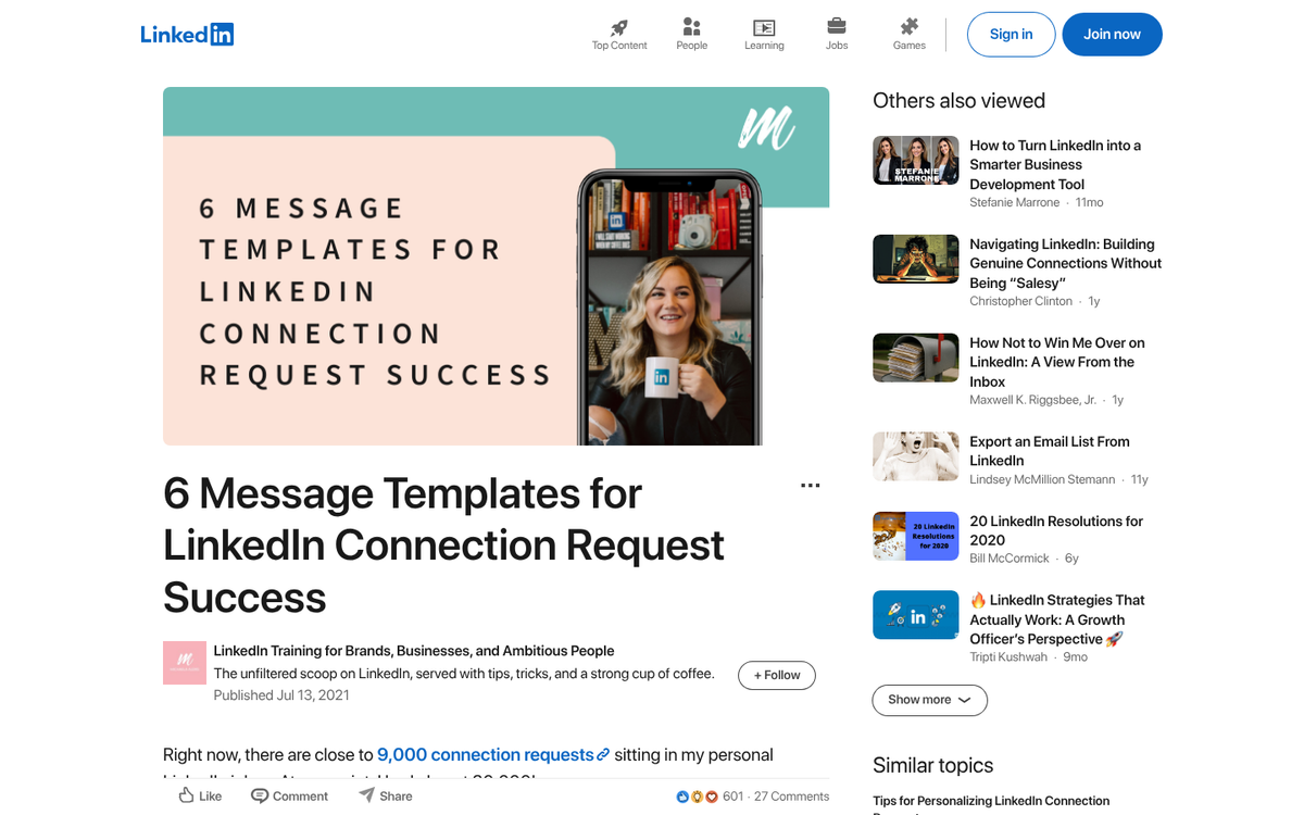 LinkedIn profile connection request screen