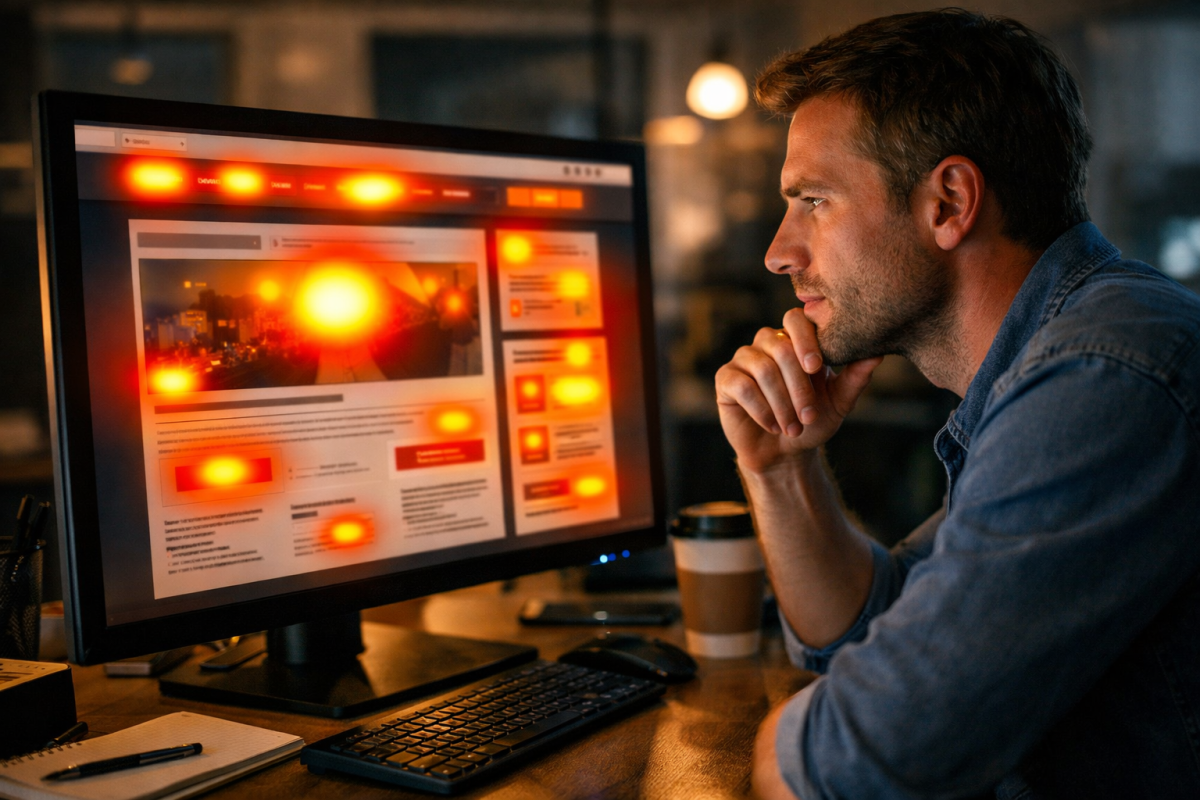 Website heatmap showing high traffic hotspots