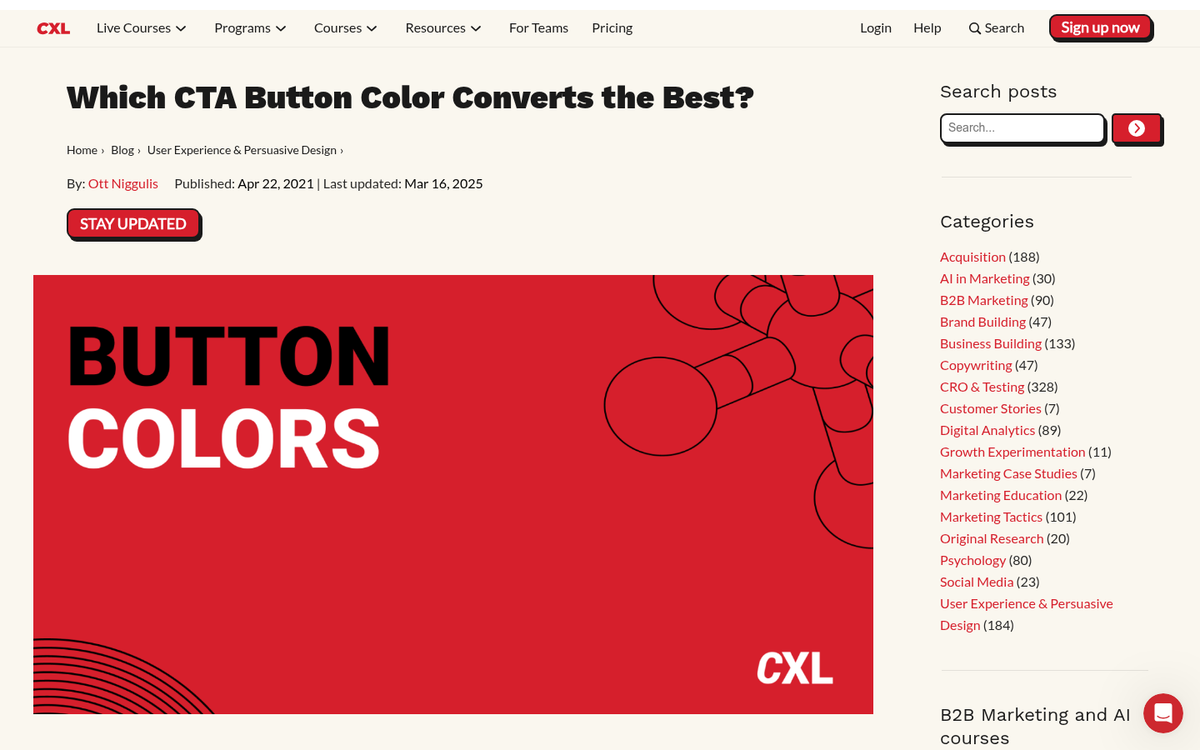 Landing page button color comparison examples