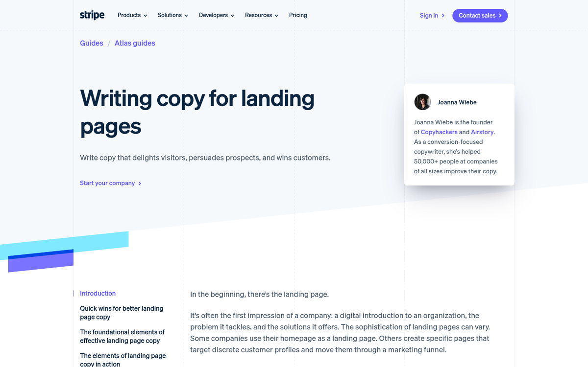 Landing page with compelling sales copy